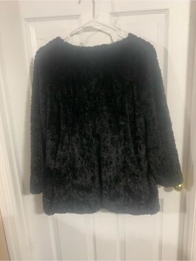 Dennis Basso Plush Black Faux Fur Shirt